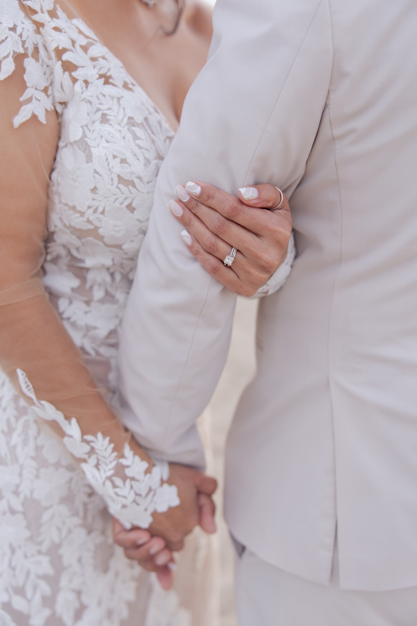 bride embracing groom