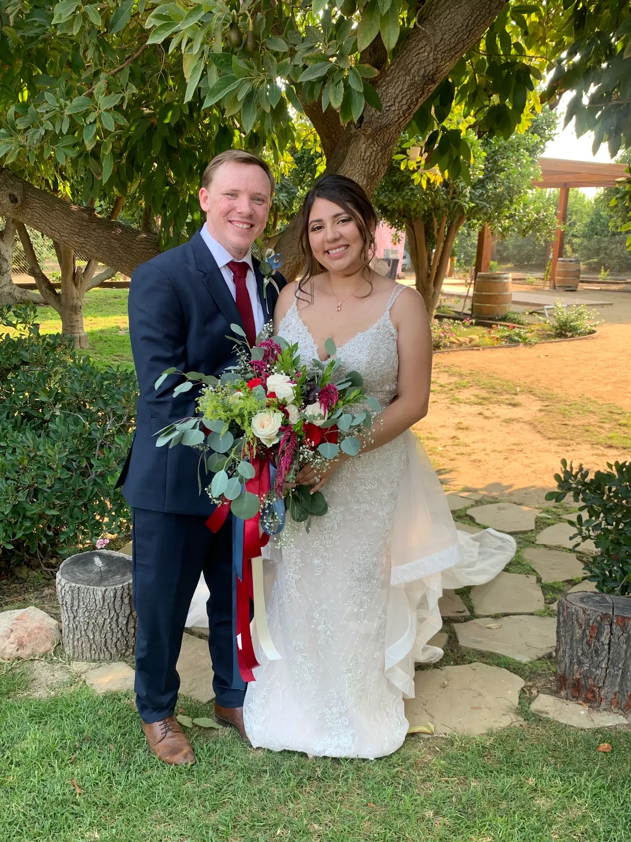 bride and groom smiling